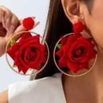 Velvet rose floral earring - View 1 | Tomis Store Nigeria